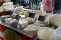 Sale of homemade cheeses at the bazaar.