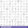 100 sale icons set, outline style Royalty Free Stock Photo