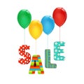 Sale inscription, colored letters, multicolored balloons Royalty Free Stock Photo