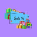 Sale Inscription in Square Bubble and Presents Royalty Free Stock Photo