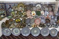 Sale of items of Uzbek folk art, ceramic dishes with traditional ornaments from Samarkand,