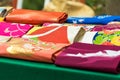 Sale of kimono belts in the local market in Kyoto, Japan. Close-up. Royalty Free Stock Photo