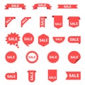 Sale Label collection set. Sale tags. Discount red ribbons, banners and icons. Shopping Tags. Sale icons. Red isolated Royalty Free Stock Photo