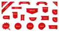 Sale Label collection set. Sale tags. Discount red ribbons, banners and icons. Shopping Tags. Sale icons. Red isolated on white Royalty Free Stock Photo