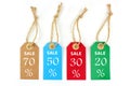 Sale labels 70%, 50%,30%,20%