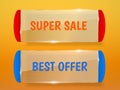 Sale labels. Future design glass transparent banners isolated. Best offer.