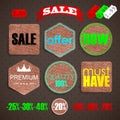 Sale labels. labels with cardboard texture Royalty Free Stock Photo