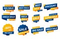 Sale labels yellow blue banner tag set collection, special offer. Big sale special up to 70% off Royalty Free Stock Photo