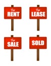 Sale , lease, rent and sold sign boards