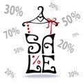 Sale lettering.Shirt on hanger,falling numbers