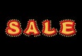 Sale light sign with lamps. discount letter Retro light bulb. Vi