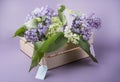 Sale of lilac bouquets in a wooden box. Royalty Free Stock Photo