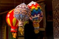 Sale in the market. Turkish Bazaar on the street. Souvenirs in the form of balloons. Cappadocia, Turkey Royalty Free Stock Photo