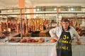 Sale of meat in market of Batumi, Georgia