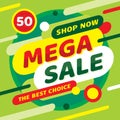 Sale mega discount up to 50% off. Concept promotion banner. Green color. Advertising poster.