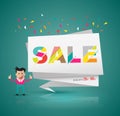 Sale modern banner origami style with cartoon character.