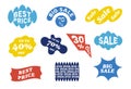 Sale modern stickers for shops. Colorful badges of different shapes with text big sale, best price, special offer