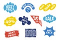 Sale modern stickers for shops. Colorful badges of different shapes with text big sale, best price, special offer Royalty Free Stock Photo