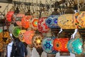 Sale of mosaic glass lamps at the street shop on the Grote Markt in Haarlem, the Netherlands Royalty Free Stock Photo