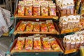 Sale of national Italian pasta at the street souvenirs shop
