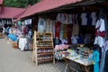 Sale of national Ukrainian clothing, wine, cheese, handicrafts at the souvenir market in Yaremche.