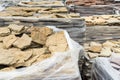 Sale of natural stone for cladding and construction. Royalty Free Stock Photo