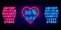 Sale neon logo. Happy Valentines Day with alphabet. Outer glowing effect banner. Isolated vector illustration