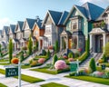 For Sale New Home House Street Construction Subdivision Row Pastel Colors AI Generated