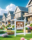 For Sale New Home House Street Construction Subdivision Row Pastel Colors AI Generated