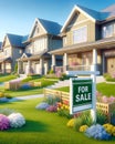 For Sale New Home House Street Construction Subdivision Row Pastel Colors AI Generated