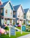 For Sale New Home House Street Construction Subdivision Row Pastel Colors AI Generated