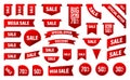 Sale and New Label collection set. Sale tags 30, 50, 70. Discount red ribbons, banners and icons. Shopping Tags. Sale icons. Red Royalty Free Stock Photo