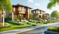 For Sale New Modern Contemporary Home House Street Upscale Subdivision Row AI Generated