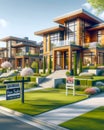 For Sale New Modern Contemporary Home House Street Upscale Subdivision Row AI Generated