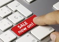 SALE now on! - Inscription on Red Keyboard Key Royalty Free Stock Photo