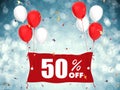 50% sale off banner on blue background