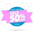 Sale 50% off, banner design template, discount tag, grunge brush, limited time only, vector illustration Royalty Free Stock Photo