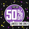 Sale 50% off, banner design template, discount tag, special offer, big deal, lowest price, promotion poster, vector illustration Royalty Free Stock Photo