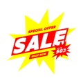 Sale 50% off banner. Special offer price sign. Advertising discounts symbol
