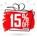 Sale 15% off, discount banner design template, promo tag. Shopping poster, vector illustration