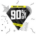 Sale 90% off, special offer, banner design template, discount tag, vector illustration