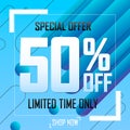 Sale 50% off, special offer, poster design template, limited time, vector illustration Royalty Free Stock Photo