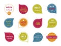 Sale offer badges. Abstract promotion stickers round price label, retro seal best price button. Seller offer stamp set vector Royalty Free Stock Photo