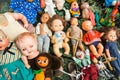Sale of old dolls at a flea market Royalty Free Stock Photo