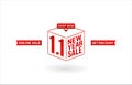 1.1 sale, 1.1 online sale, New Year Sale, gift box with sale cube model number sign red ribbon with isolated background