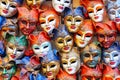 Carnival background of ornate colorful Venetian masks, featuring rich gold accents Royalty Free Stock Photo