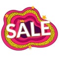 Sale papercut banner. Big word on bright paper background. Pink, white ang green colors.