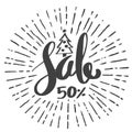 Sale 50 percent drawing style for Christmas promotion advertising. Vector illustration.