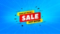 Sale 50 percent off badge. Discount banner shape. Hot offer background. Royalty Free Stock Photo