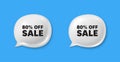 Sale 80 percent off discount. Promotion price offer sign. Chat speech bubble 3d icons. Vector
